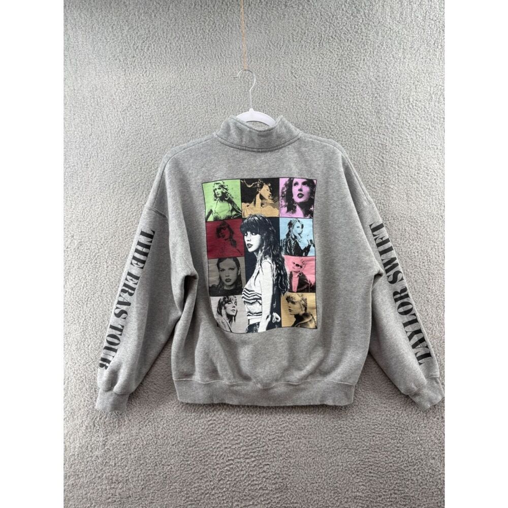 Taylor Swift The Eras Tour Quarter Zip Fleece Sweatshirt Gray Medium